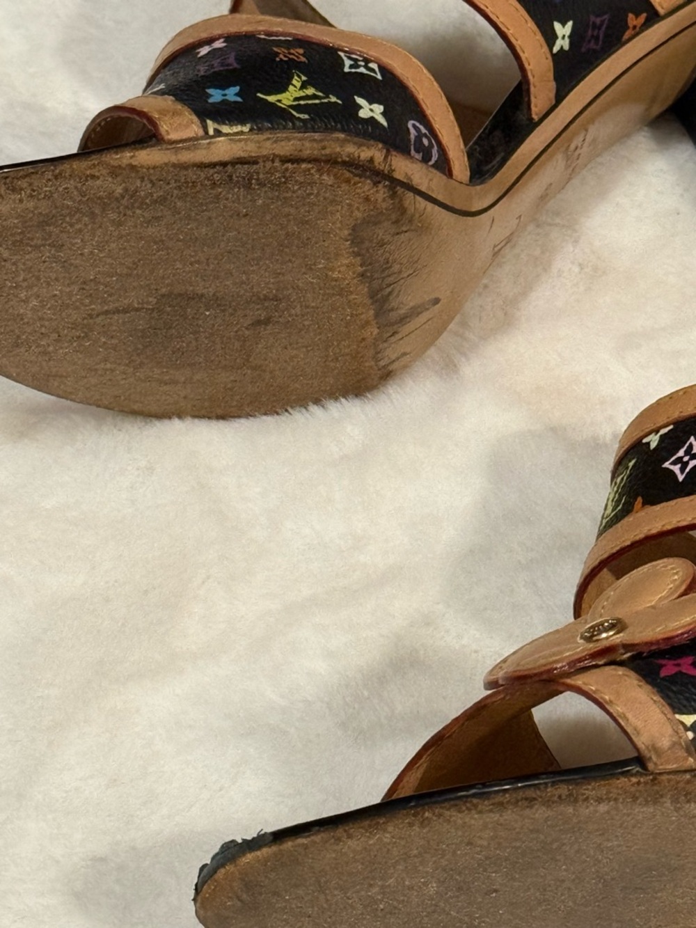 Louis Vuitton Black Multicolor Monogram Flower Mules Size 39 Vintage Authentic - Picture 5 of 10